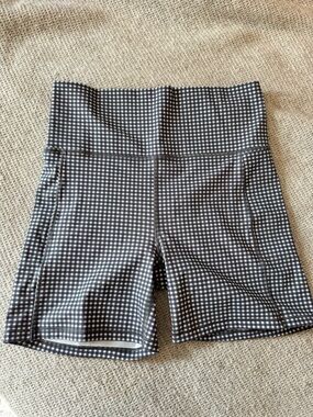 Vuori Black & White Gingham High-Rise Bike Shorts
